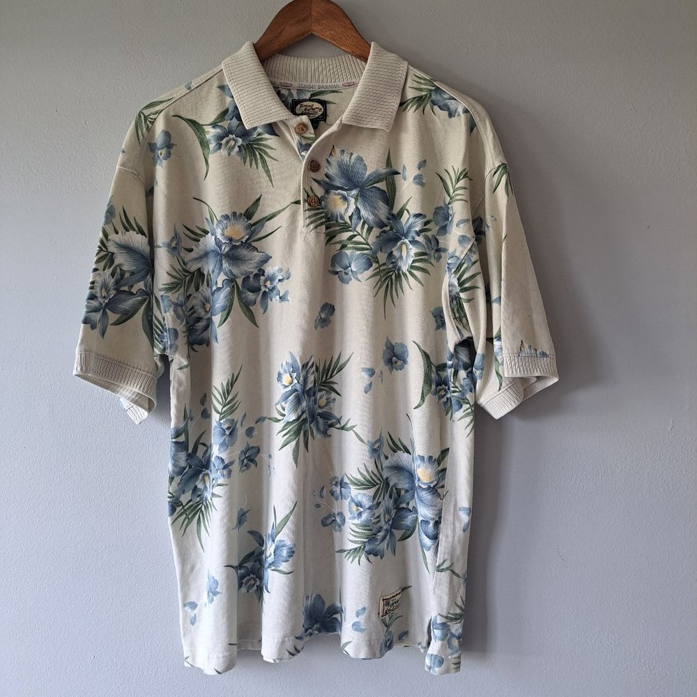 Vintage Tommy Bahama Hawaiian Polo Shirt Size Medium Floral Aloha Beach